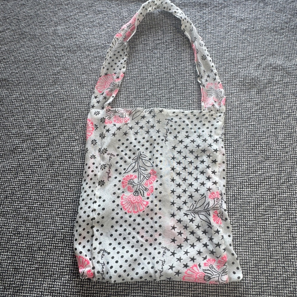 Free People Star Polka Dot Floral Reusable Tote Bag White Black Pink Boho
